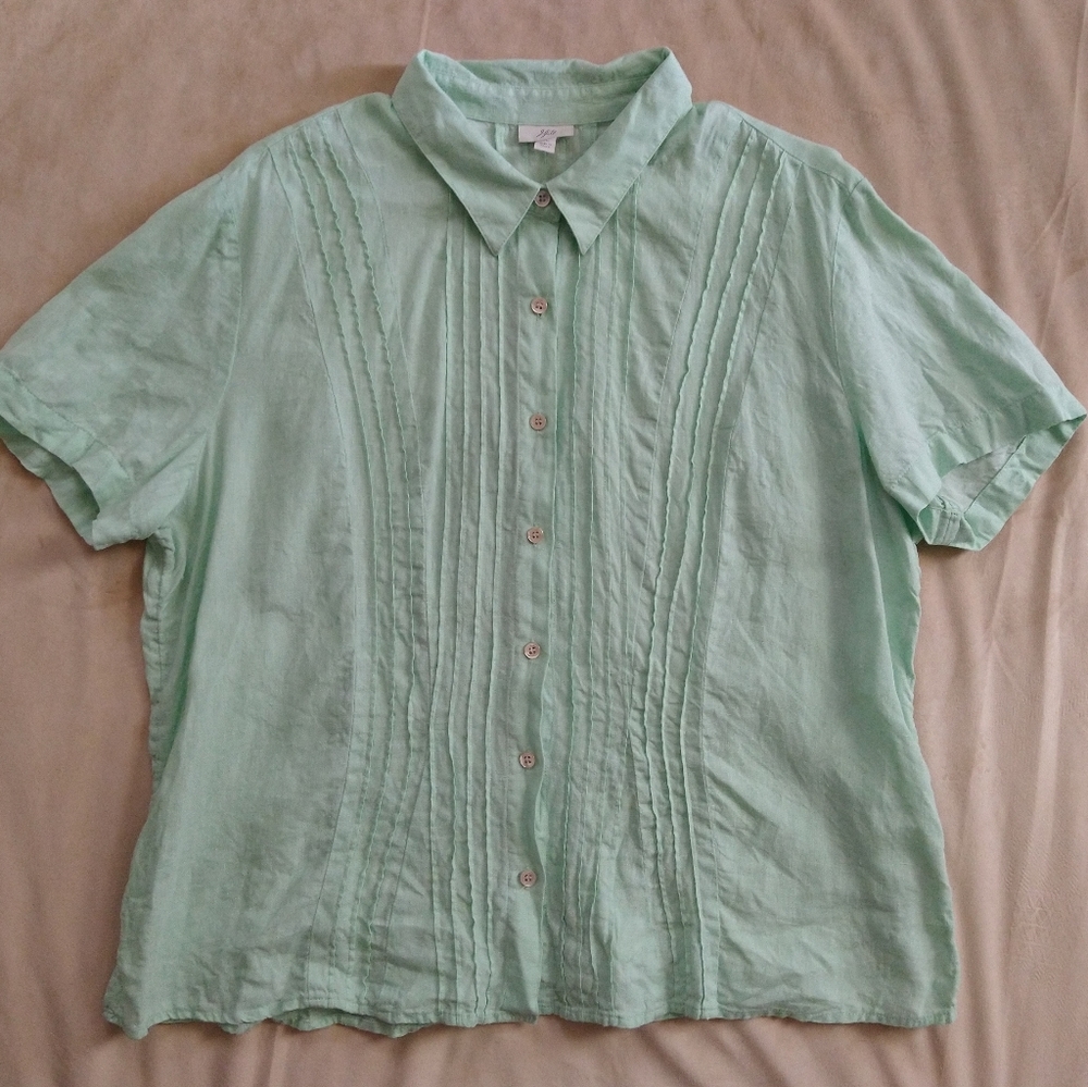 J.Jill Pistachio Linen Short Sleeve Shirt